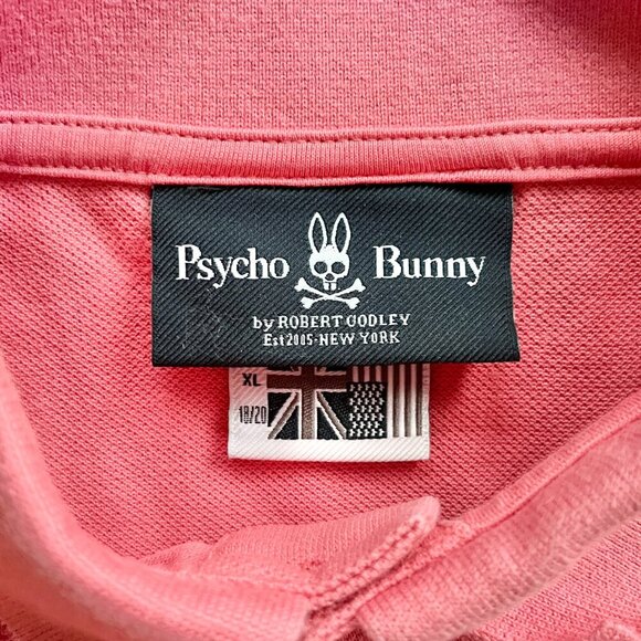 Psycho Bunny Kids Size XL Pima Cotton Polo Shirt Pink Anglo American Logo - Picture 2 of 6